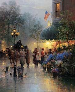 G HARVEY 27X22 Secondary Market Art: "CORNER FLOWER SHOP"