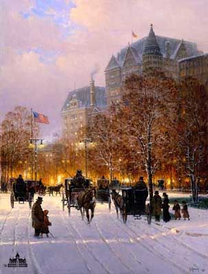 G HARVEY 30X23 Secondary Market Art: "STROLL ON PLAZA AP"