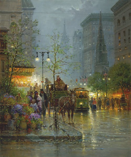 G HARVEY 36X30 Secondary Market Art: "VENDORS 5TH AVE GCNV"