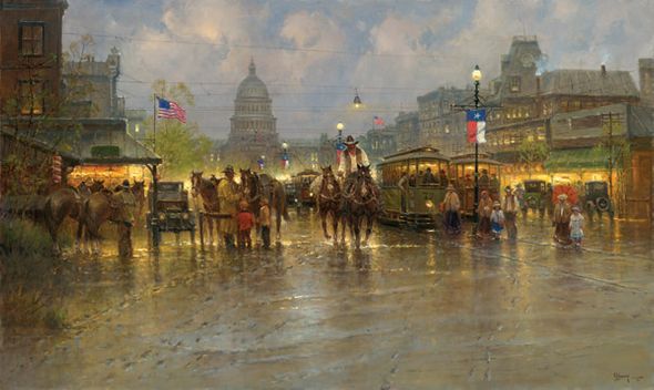 G HARVEY 40X24 Secondary Market Art: "COWHANDS TROLLEYS GCNV"
