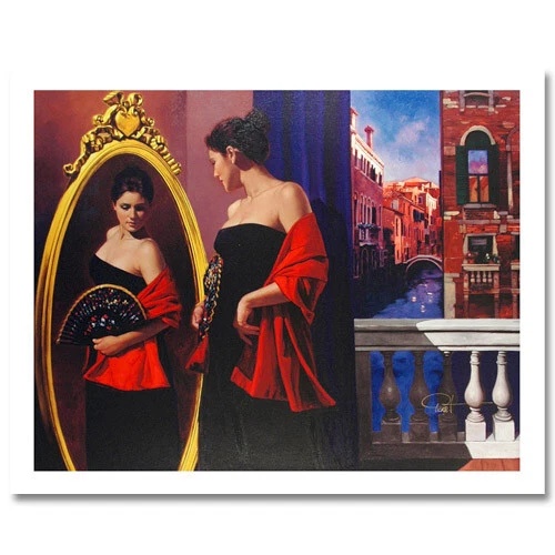 Gabriel Picart Limited Edition Mixed Media Canvas: "Gabriel Picart Lady In The Mirror"