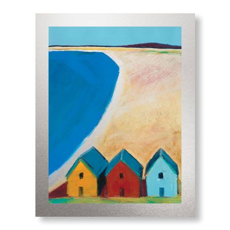 Gale S McKee Limited Edition Ready to Hang Giclee on Brushed Aluminum: "Three Beach Cabanas"