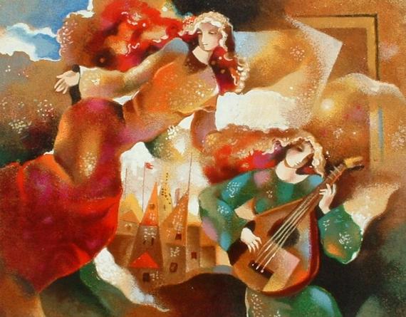 Galina Datloof Hand Signed and Numbered Limited Edition Serigraph on Paper: " Tranquil Moment "