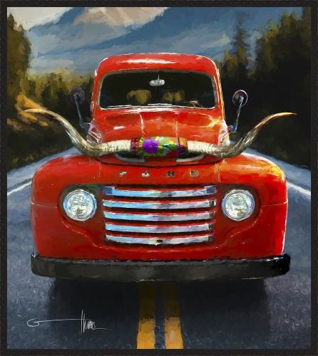 GARLAND FLOWERS 26.5X 22.5 FRAMED CANVAS:"HORNY HIPPIE"