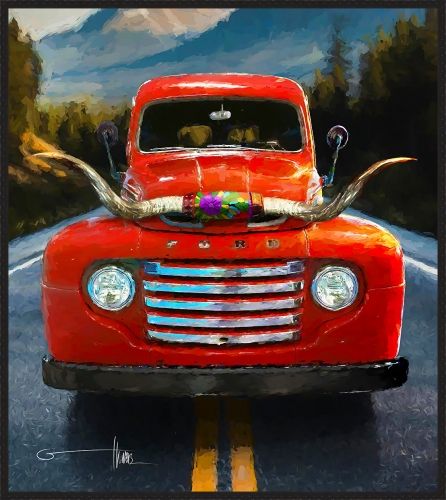 GARLAND FLOWERS 38.5X34.5 FRAMED 3 D CANVAS:"HORNY HIPPIE"