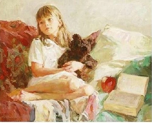 Garmash hand-Signed Embellished Canvas Giclee: "Day Dreaming with Teddy" Garmash hand-Signed Embellished Canvas Giclee: "Day Dreaming with Teddy"