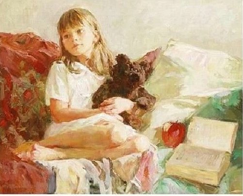 Garmash hand-Signed Embellished Canvas Giclee: "Day Dreaming with Teddy"