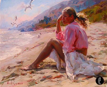Garmash Handsigned & Numbered Limited Edition Embelleshed Giclee on Canvas:"By the Shore"