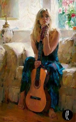 Garmash Handsigned & Numbered Limited Edition Embellished Giclee on Hand Textured Canvas:"Guitar Play"