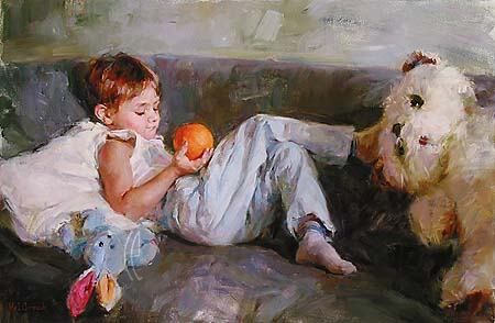Garmash Limited Edition Embellished Giclee on Canvas:"Boy With Orange"