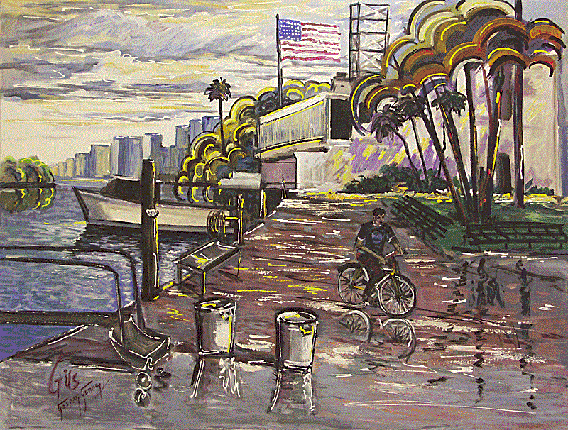 Gaspar Cunha Open Edition Giclee on Canvas:"Miami Surfside Bike Marina"