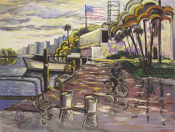 Gaspar Cunha Open Edition Giclee on Canvas:"Miami Surfside Bike Marina"