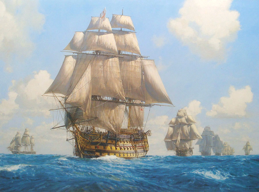 Geoff Hunt Artist Signed Limited Edition Lord Nelson Print:"Victory on the Atlantic Chase"