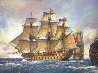 Geoff Hunt Fighting Sail Collection Handsigned & Numbered Limited Edition Print:"HMS Captain 74 Gun Ship "