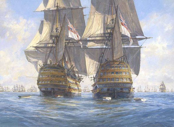 Geoff Hunt Hand Signed and Numbered Limited Edition Canvas Giclee:"Victory Races Temeraire for the Enemy Line"