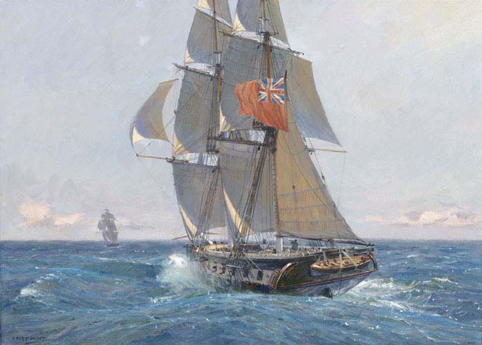 Geoff Hunt Hand Signed and Numbered Limited Edition Giclee Print:"HMS Fantome in Pursuit of a Slaver"