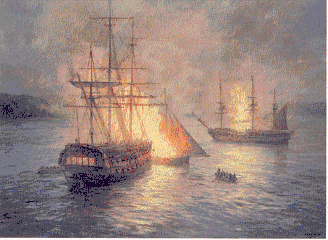 Geoff Hunt Hand Signed and Numbered Limited Edition Lithograph "Fireships on the Hudson River"