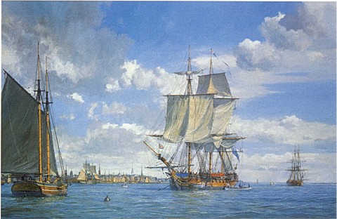 Geoff Hunt Handsigned and Numbered Limted Edition Print:"HMS Active in Boston Harbor "