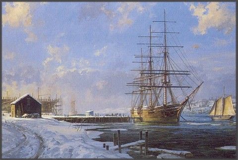 Geoff Hunt Handsigned and Numbered Limted Edition Print:"Shipbuilding Along the Kennebec River"