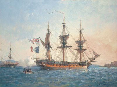 Geoff Hunt Handsigned & Numbered Limited Edition Giclee on Canvas:"HMS Surprise FSS "