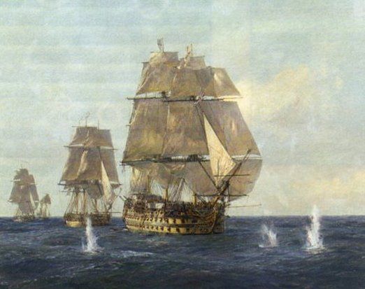 Geoff Hunt Limited Edition 200th Anniversary Lord Nelson Celebration Giclee Print:"First Shots - Victory at Trafalgar"