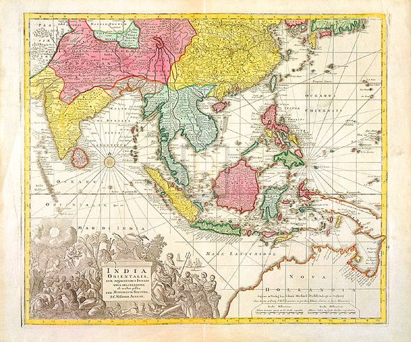 Georg Matthaus Seutter Hand Numbered Limited Edition Print on Paper :"India Orientalis, Adjacentius Insulis, c1740"