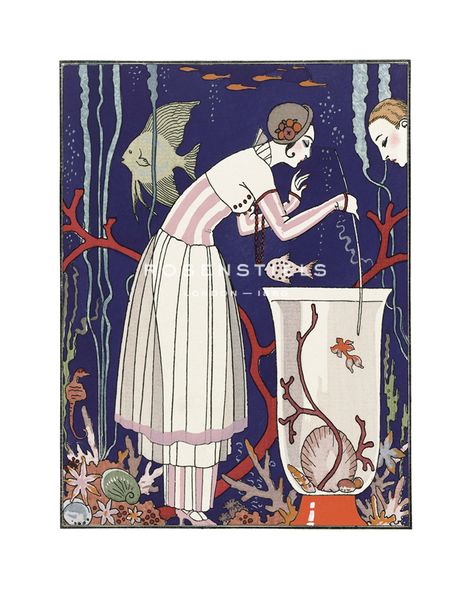 George Barbier Hand Numbered Limited Edition Print on Paper :"The Aquarium"