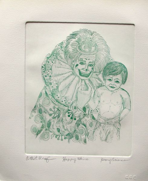 George Crionas Hand Signed Limited Edition Green Etching:"Happy Time Clown"