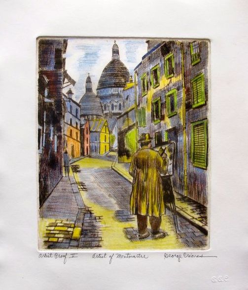 George Crionas Hand Signed Ltd Edition Color Etching:"Artist Of Montmartre V"