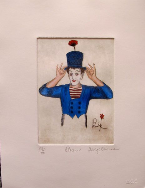 George Crionas Hand Signed Ltd Edition Color Etching:"Clown"