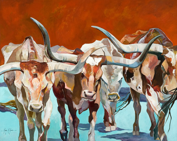 George Jones 32 x 40 Open Edition Giclee on Canvas:"Texas Longhorns"