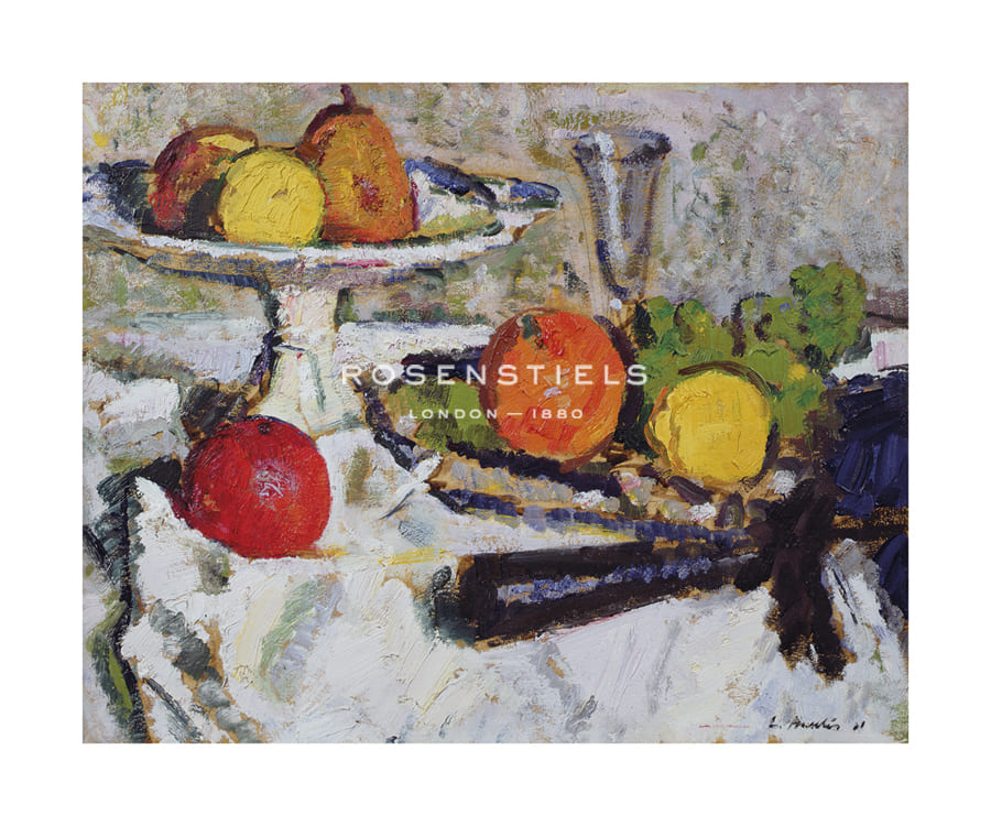 George Leslie Hunter Hand Numbered Limited Edition Print on Paper :"Still Life of Fruit on a White Tablecloth, 1921"