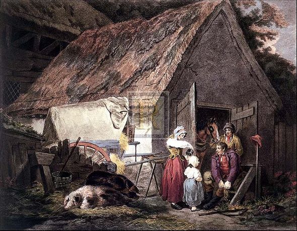 George Morland Artist Hand Colored Copper Plate Printed Atelier Print:"Morning or Higlers Preparing for Market"