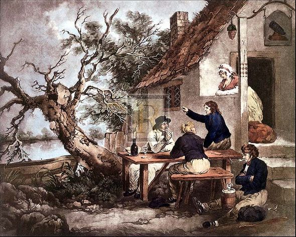 George Morland Artist Hand Colored Copper Plate Printed Atelier Print:"Sailor's Conversations"