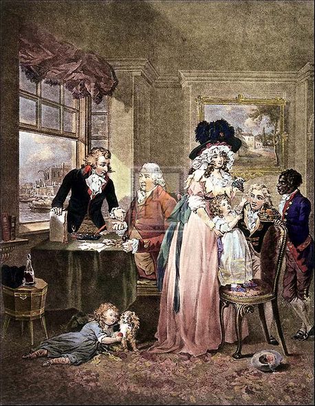 George Morland Artist Hand Colored Copper Plate Printed Atelier Print:"The Fruits of Industry and Economy"