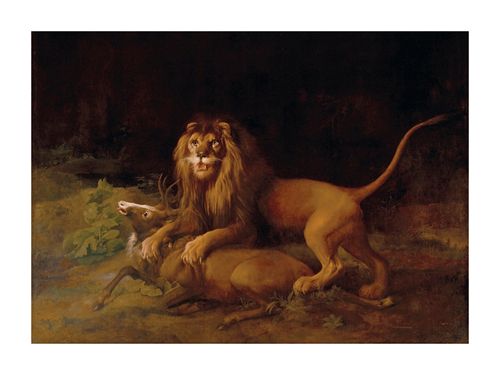 George Stubbs Hand Numbered Limited Edition Print on Paper :"A Lion Attacking a Stag"