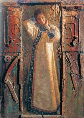 George Tsui Hand Embellished Limited Edition Giclee on Pallet Knife Textured Canvas:"The Red Door"