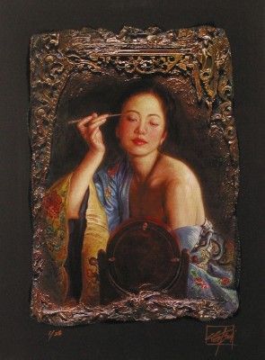 George Tsui Handsigned and Numbered Limited Edition Chiarograph on Paper :"Painting Eyebrow"