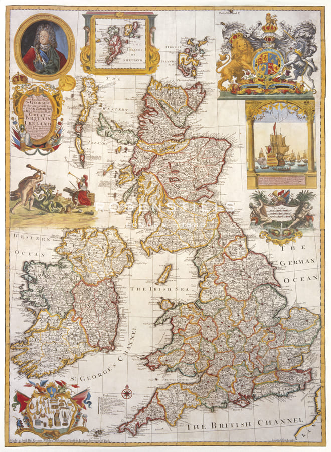 George Willdey Hand Numbered Limited Edition Print on Paper :"Map of Great Britain and Ireland, c1730"