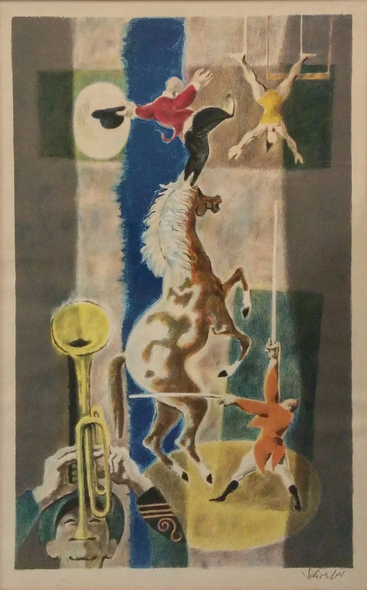 GEORGES SCHREIBER Artist Signed Limited Edition of 50 Lithograph: "HORSE AND TRUMPET"