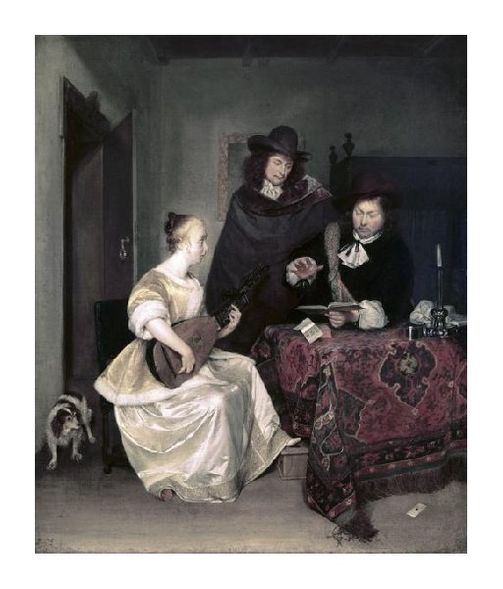 Gerard Ter Borch Fine Art Open Edition Gicl&eacute;e:"Young Woman Playing the Theorbo to Two Men"