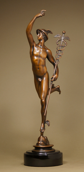 Giovanni da Bologna Handcrafted Solid Bronze Sculpture:"Flying Mercury" (15.5" H)