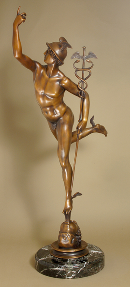 Giovanni da Bologna Handcrafted Solid Bronze Sculpture:"Flying Mercury" (39" H)