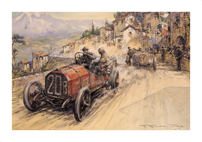 Gordon Crosby Hand Numbered Limited Edition Print on Paper :"Targa Florio 1907"