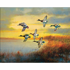 Greg Messier Ducks Unlimited 24x36 Gallery Wrapped Canvas Art:"Autumn Sunrise"