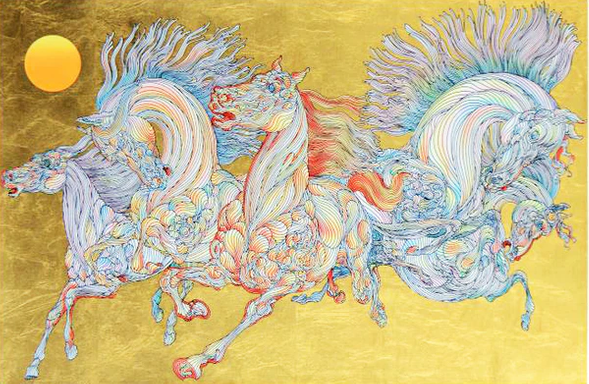 Guillaume Azoulay Limited Ed Serigraph on Paper Hand Embellished with Gold Leaf: "Lever De Soleil"