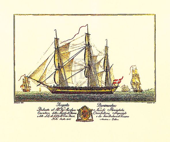 Guiseppe Allezard Hand Numbered Limited Edition Print on Paper :"Fregate Danimarchese"