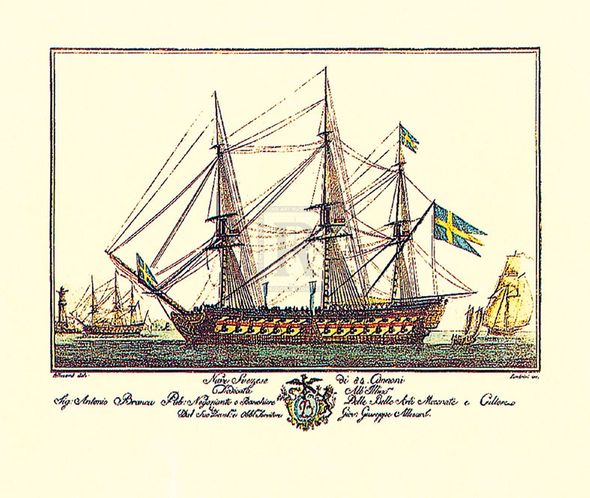 Guiseppe Allezard Hand Numbered Limited Edition Print on Paper :"Nave Suezese di 84 Cannoni"