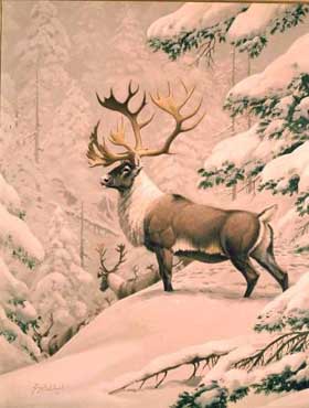 GUY COHELEACH  Secondary Market Art: "CARIBOU 1983 WINTER"