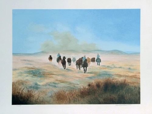 GWENDOLYN BRANSTETTER Artist Signed Limited Edition AP Lithograph: "ROUNDING UP THE HERD"